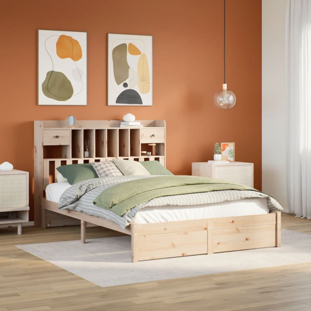 VidaXL Bed met boekenkast zonder matras massief grenenhout 140x200 cm