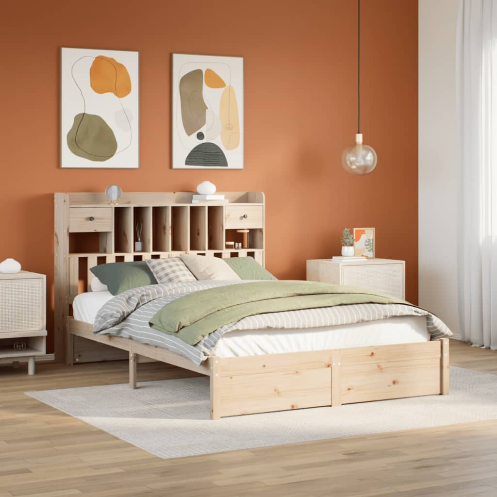 VidaXL Bed met boekenkast zonder matras massief grenenhout 160x200 cm