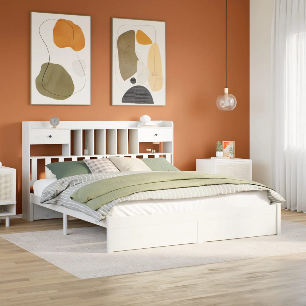 VidaXL Bed met boekenkast zonder matras grenenhout wit 180x200 cm