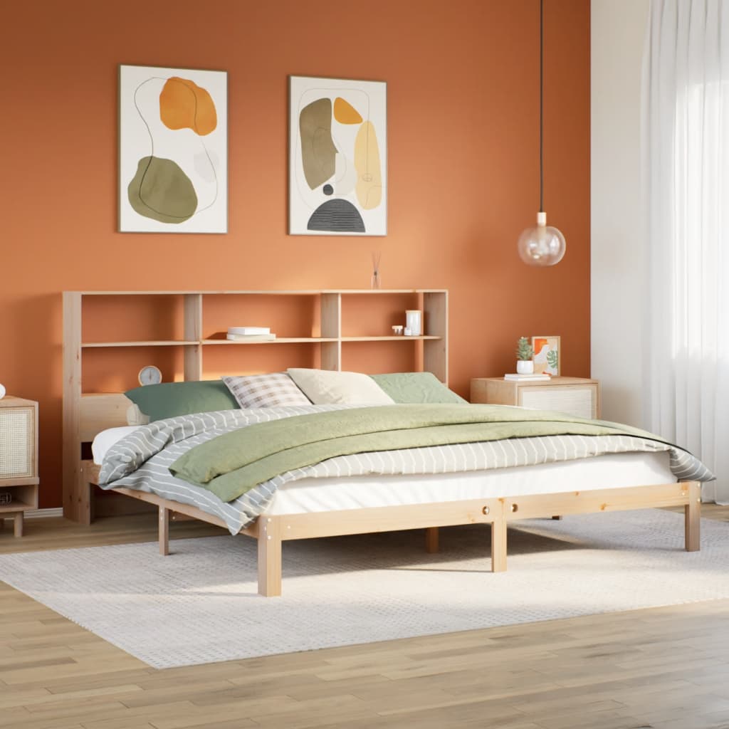 VidaXL Bed met boekenkast zonder matras massief grenenhout 180x200 cm