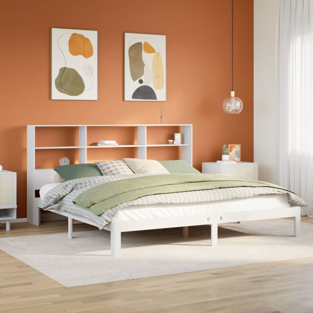 VidaXL Bed met boekenkast zonder matras grenenhout wit 180x200 cm