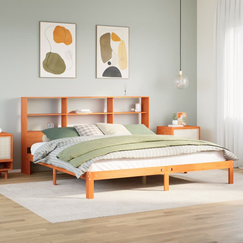 VidaXL Bed met boekenkast zonder matras grenenhout wasbruin 180x200 cm