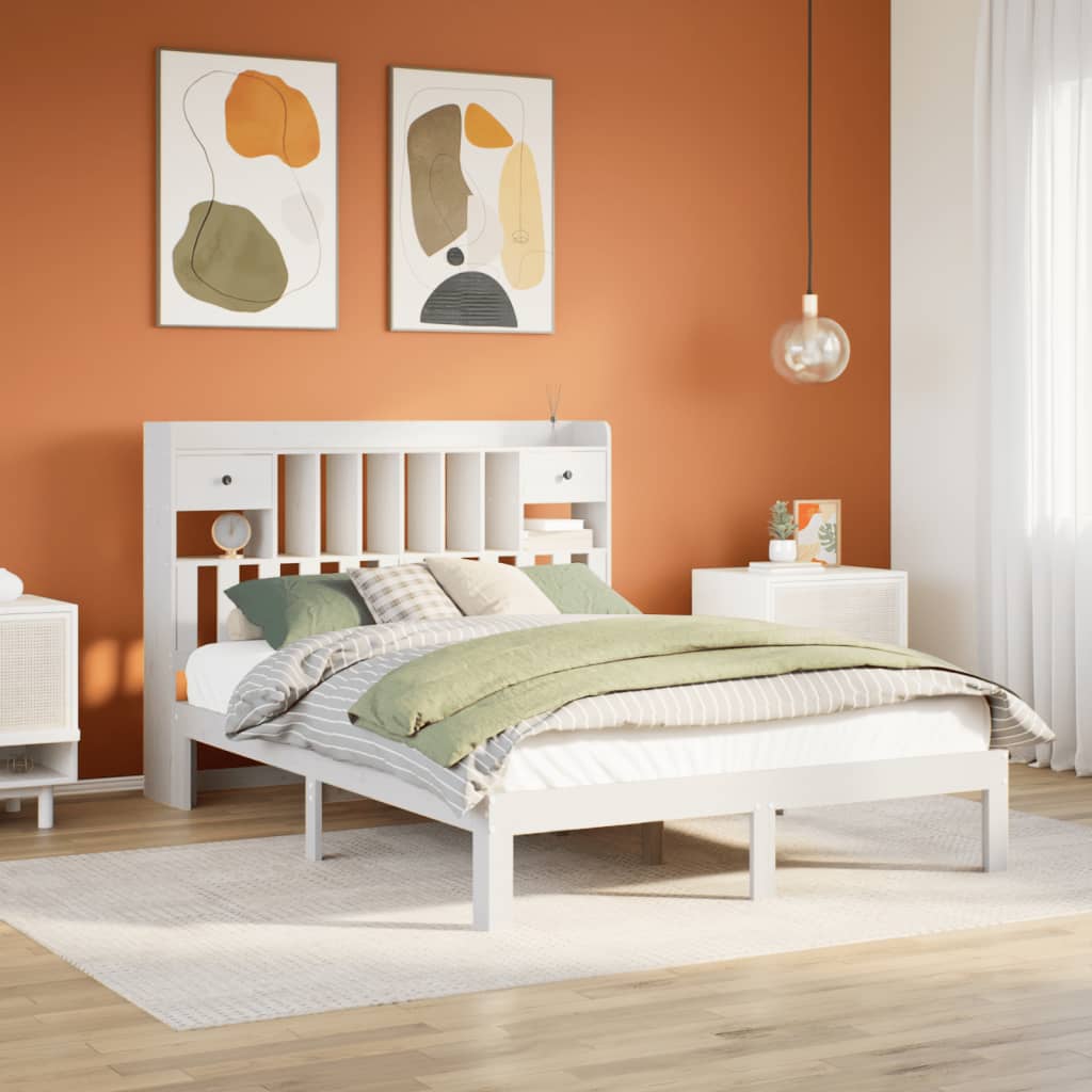 VidaXL Bed met boekenkast zonder matras grenenhout wit 120x190 cm