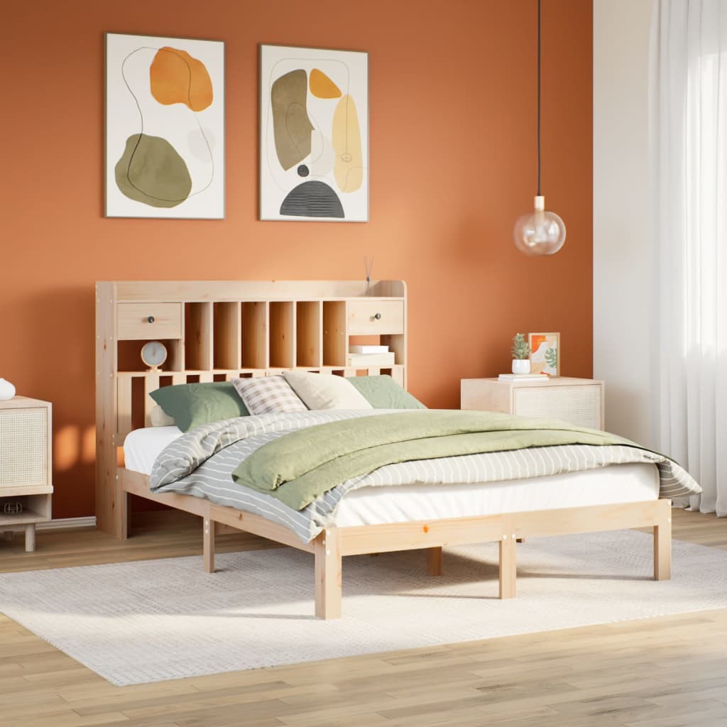 VidaXL Bed met boekenkast zonder matras massief grenenhout 135x190 cm