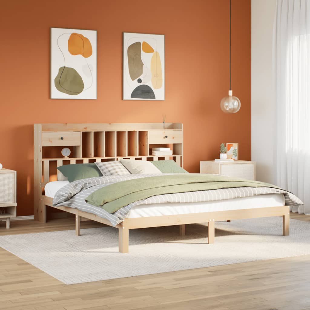 VidaXL Bed met boekenkast zonder matras massief grenenhout 180x200 cm