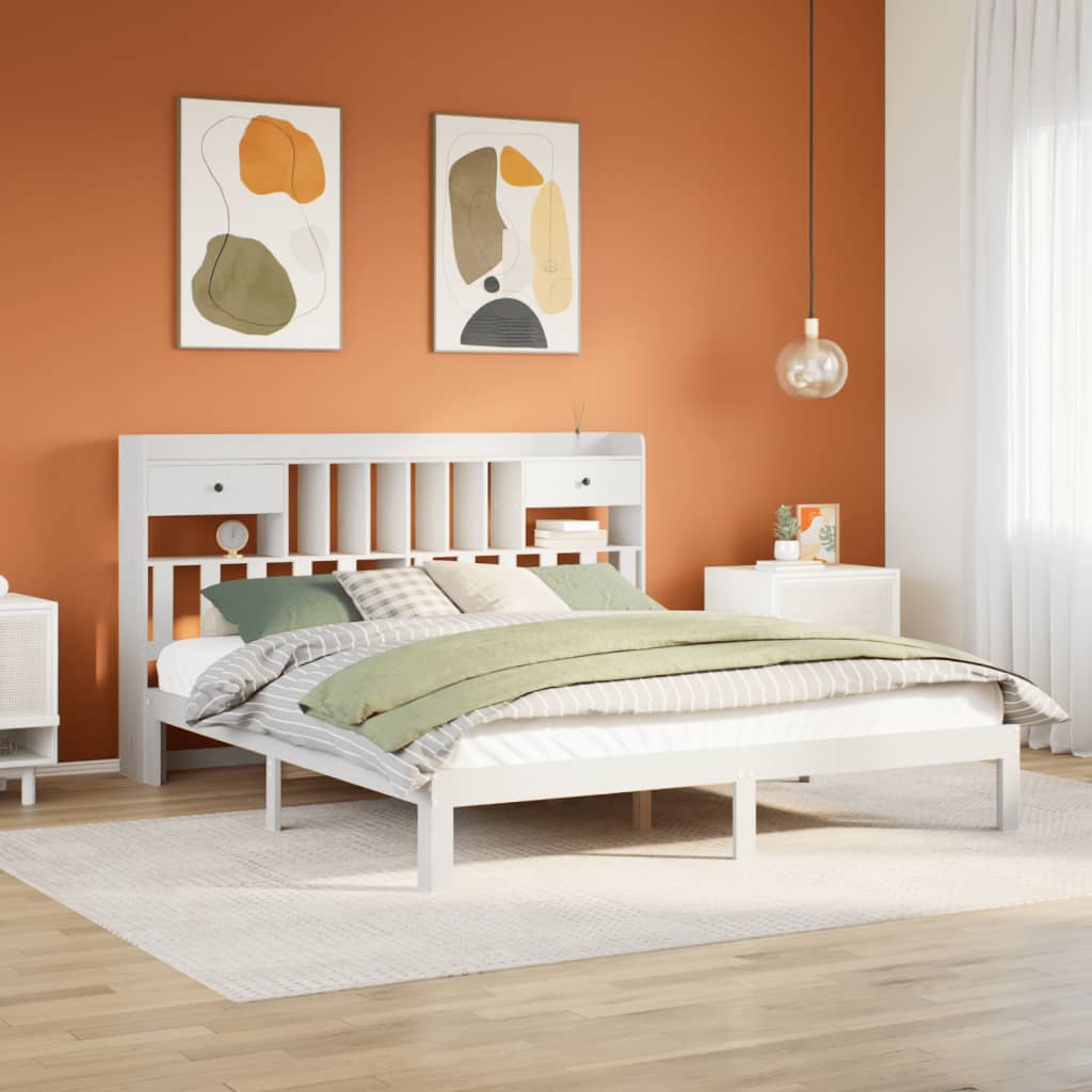 VidaXL Bed met boekenkast zonder matras grenenhout wit 180x200 cm