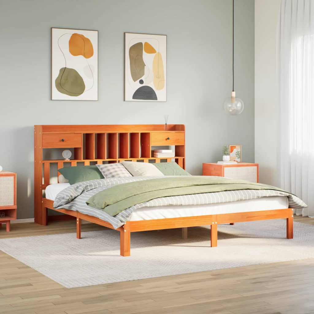 VidaXL Bed met boekenkast zonder matras grenenhout wasbruin 180x200 cm