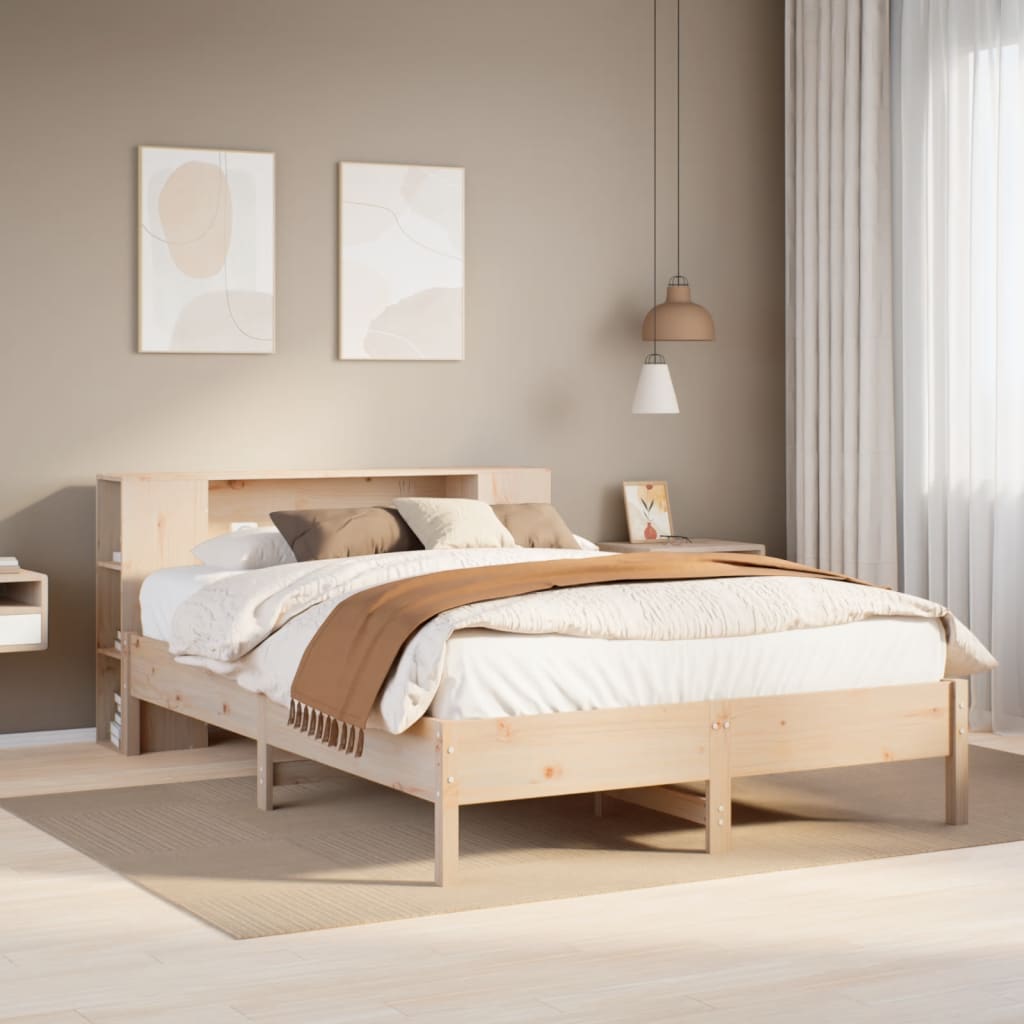 VidaXL Bed met boekenkast zonder matras massief grenenhout 140x190 cm