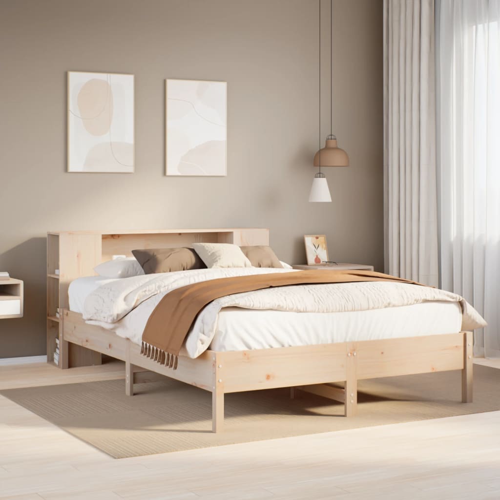 VidaXL Bed met boekenkast zonder matras massief grenenhout 135x190 cm