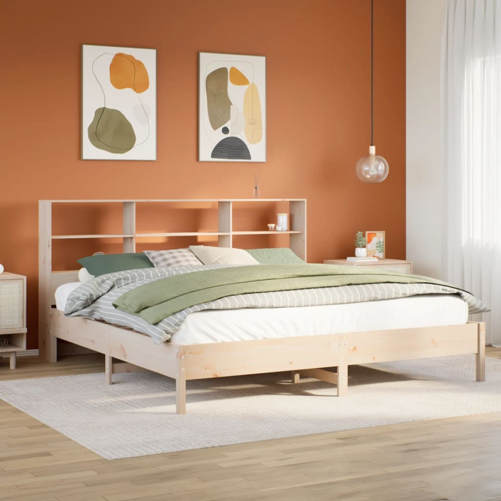 VidaXL Bed met boekenkast zonder matras massief grenenhout 200x200 cm