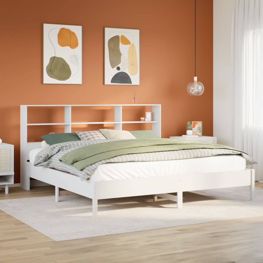 VidaXL Bed met boekenkast zonder matras grenenhout wit 180x200 cm