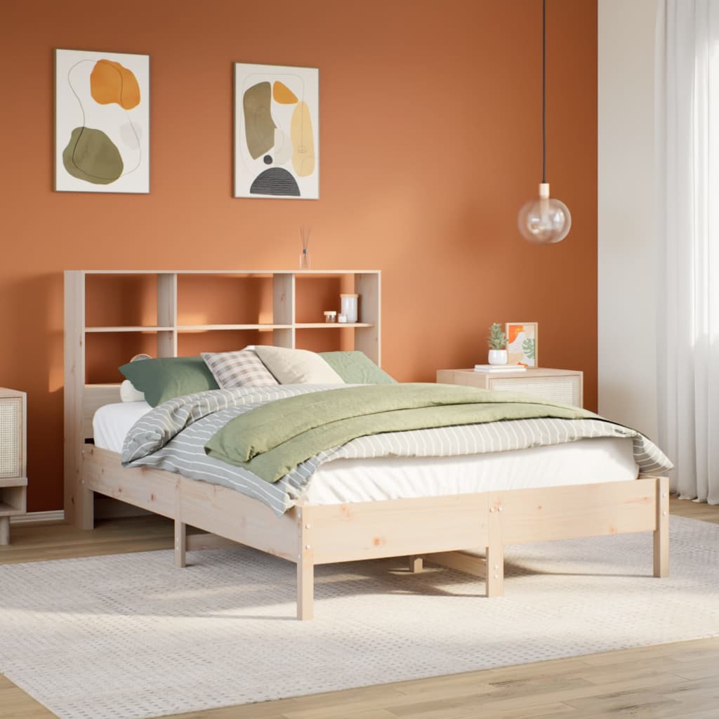 VidaXL Bed met boekenkast zonder matras massief grenenhout 160x200 cm