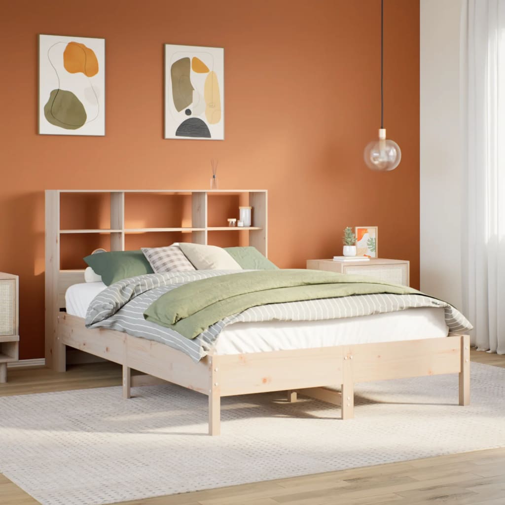 VidaXL Bed met boekenkast zonder matras massief grenenhout 150x200 cm