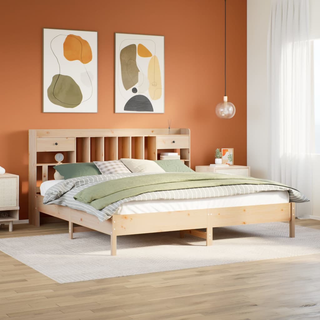 VidaXL Bed met boekenkast zonder matras massief grenenhout 180x200 cm