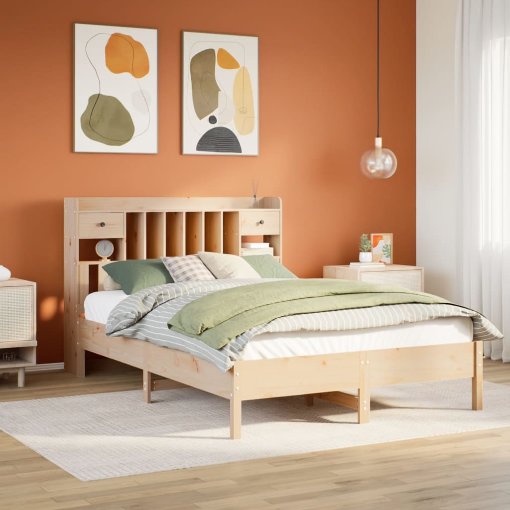 VidaXL Bed met boekenkast zonder matras massief grenenhout 120x200 cm