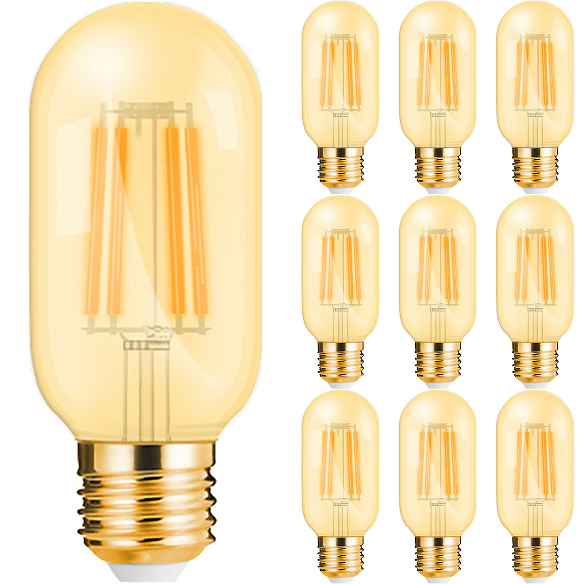 BES LED Voordeelpak 10x LED Lamp E27 Buis Filament - Brinton - Amber 4W 360lm - 822 Zeer Warm Wit 2200K - T45 | Vervangt 32W