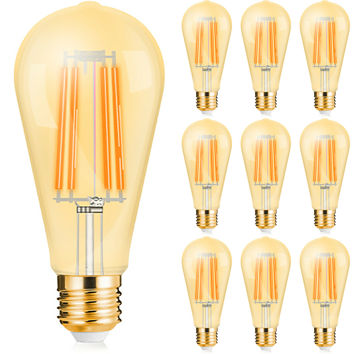 BES LED Voordeelpak 10x LED Lamp E27 Edison Filament - Brinton - Amber 6W 540lm - 822 Zeer Warm Wit 2200K - ST64 | Vervangt 45W