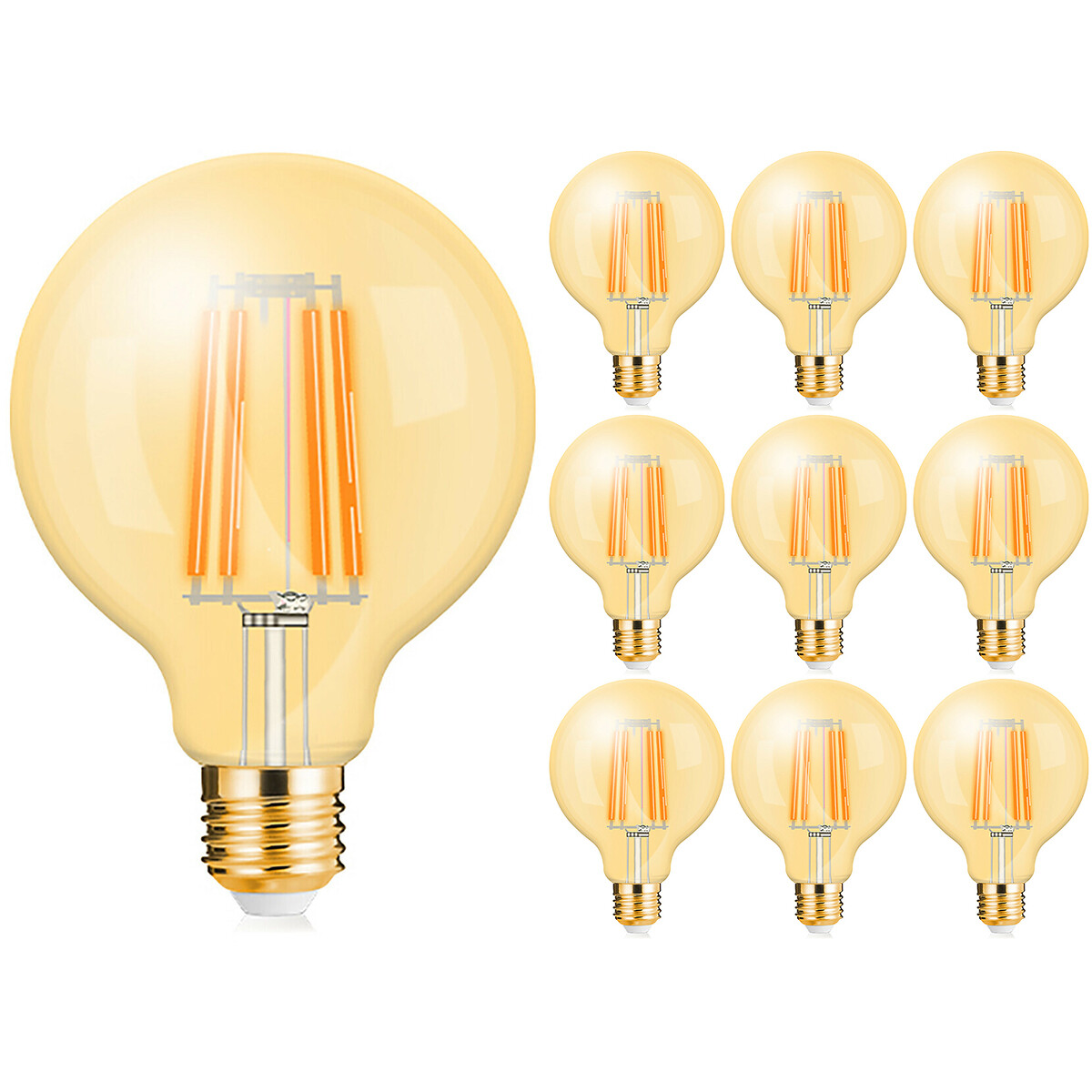 BES LED Voordeelpak 10x LED Lamp E27 Globe Filament - Brinton - Amber 6W 540lm - 822 Zeer Warm Wit 2200K - G95 | Vervangt 45W