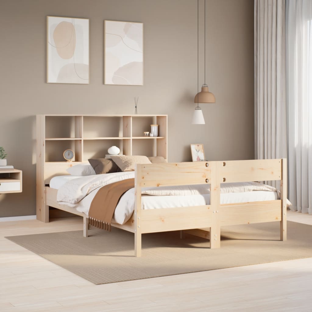 VidaXL Bed met boekenkast zonder matras massief grenenhout 135x190 cm