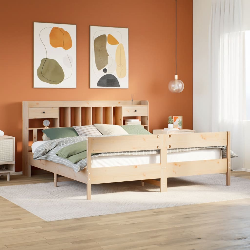 VidaXL Bed met boekenkast zonder matras massief grenenhout 200x200 cm