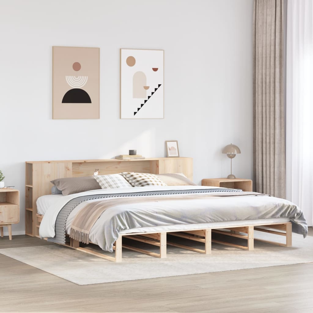 VidaXL Bed met boekenkast zonder matras massief hout 200x200 cm