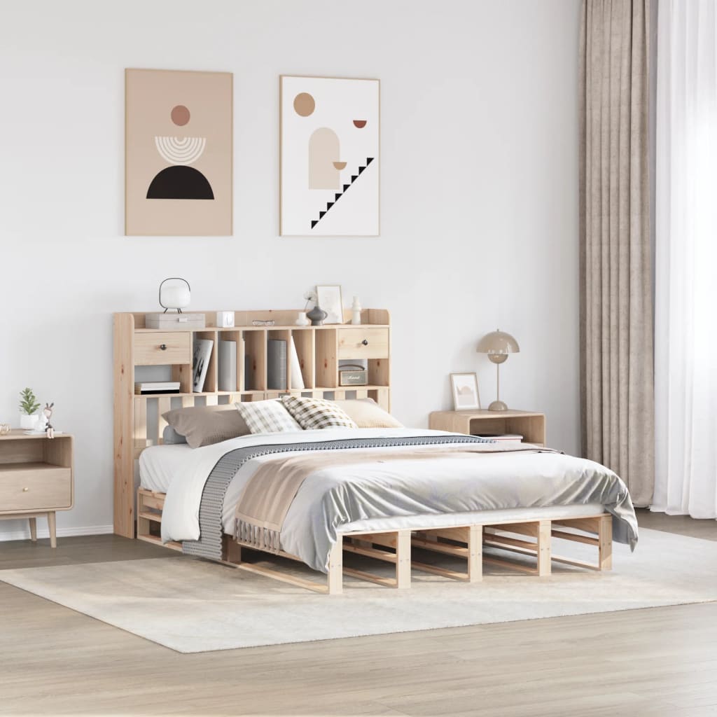 VidaXL Bed met boekenkast zonder matras massief grenenhout 140x190 cm