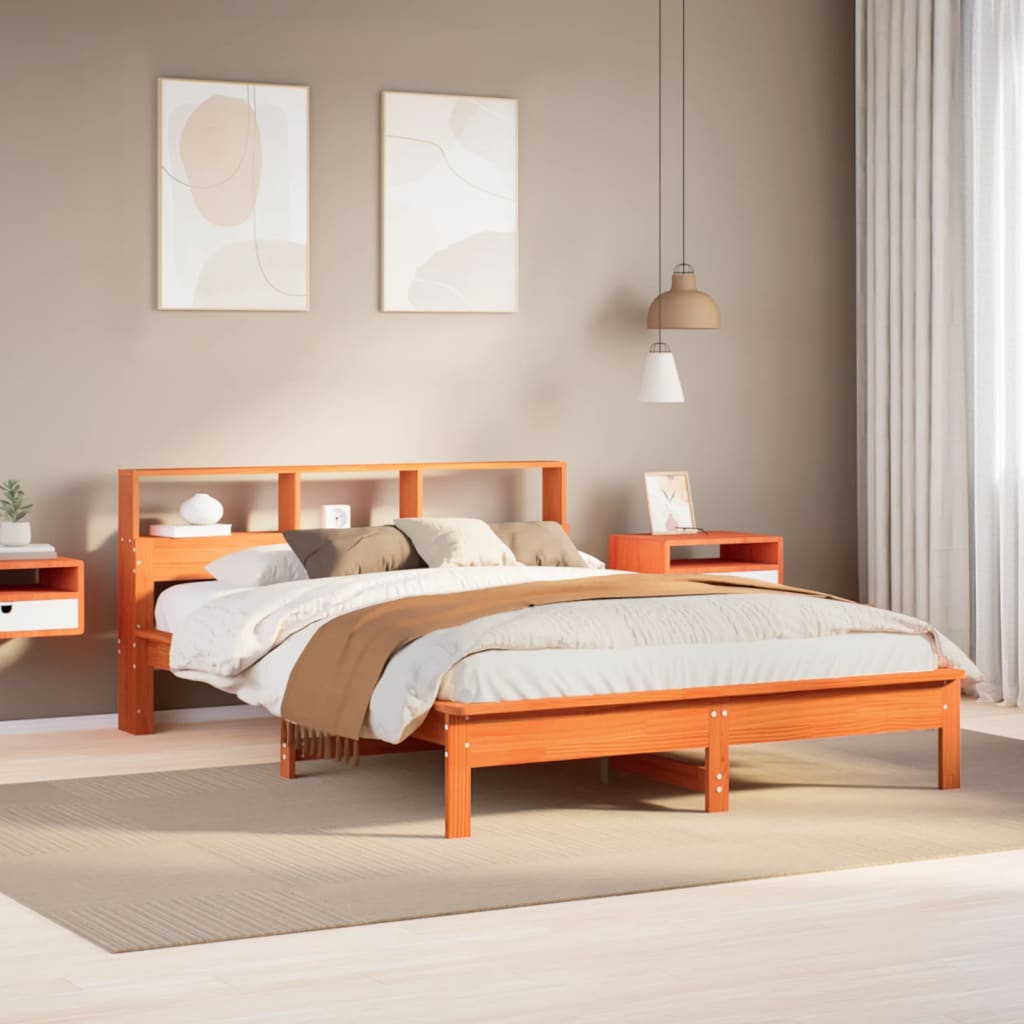 VidaXL Bed met boekenkast zonder matras grenenhout wasbruin 120x190 cm