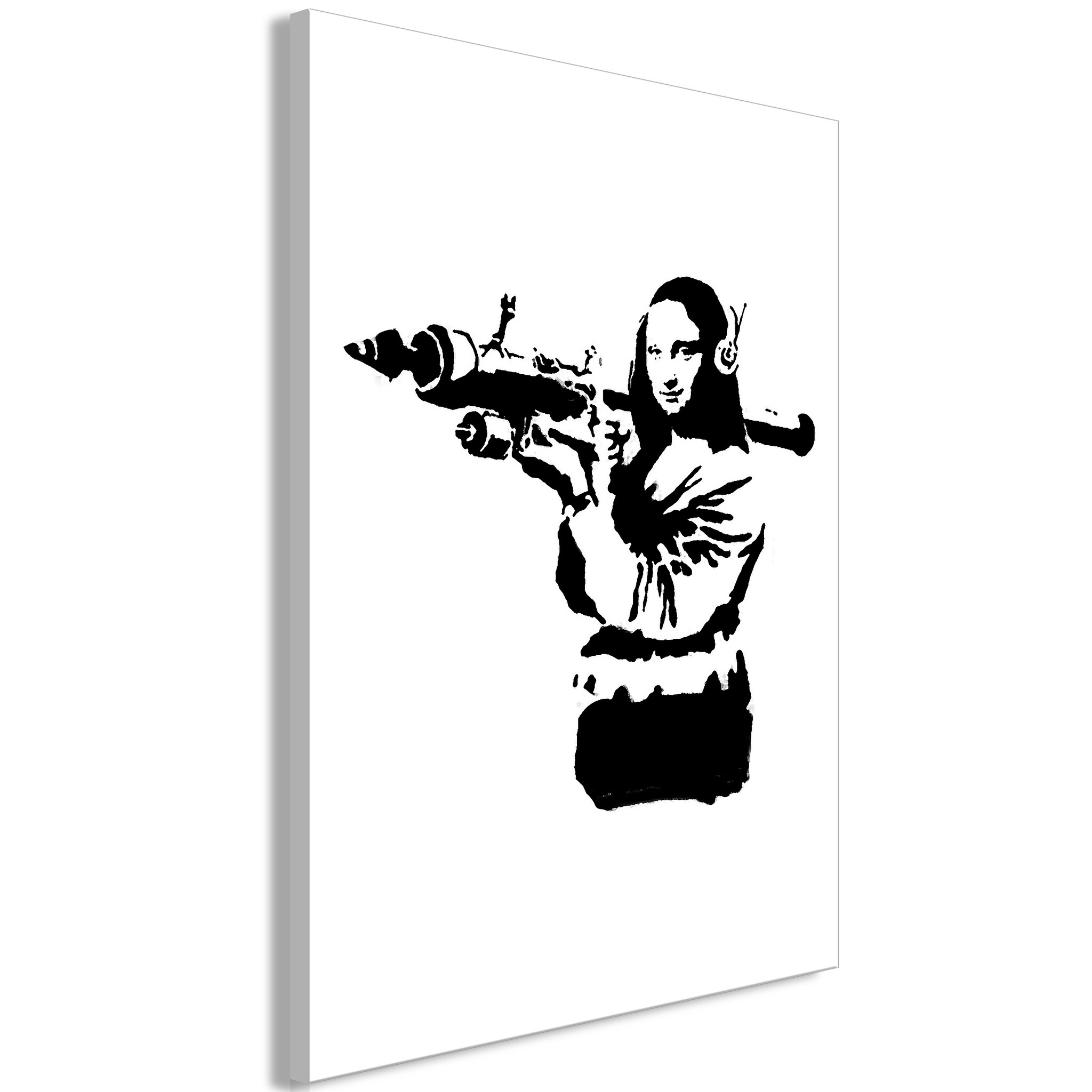 Karo-art Schilderij - Banksy Mona Lisa with Rocket Launcher (1 Part) Vertical