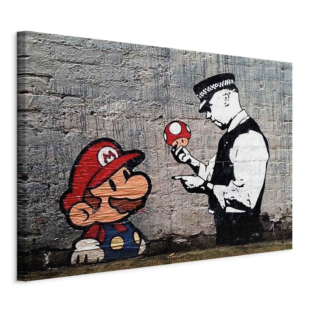 Karo-art Schilderij - Mario and Cop by Banksy