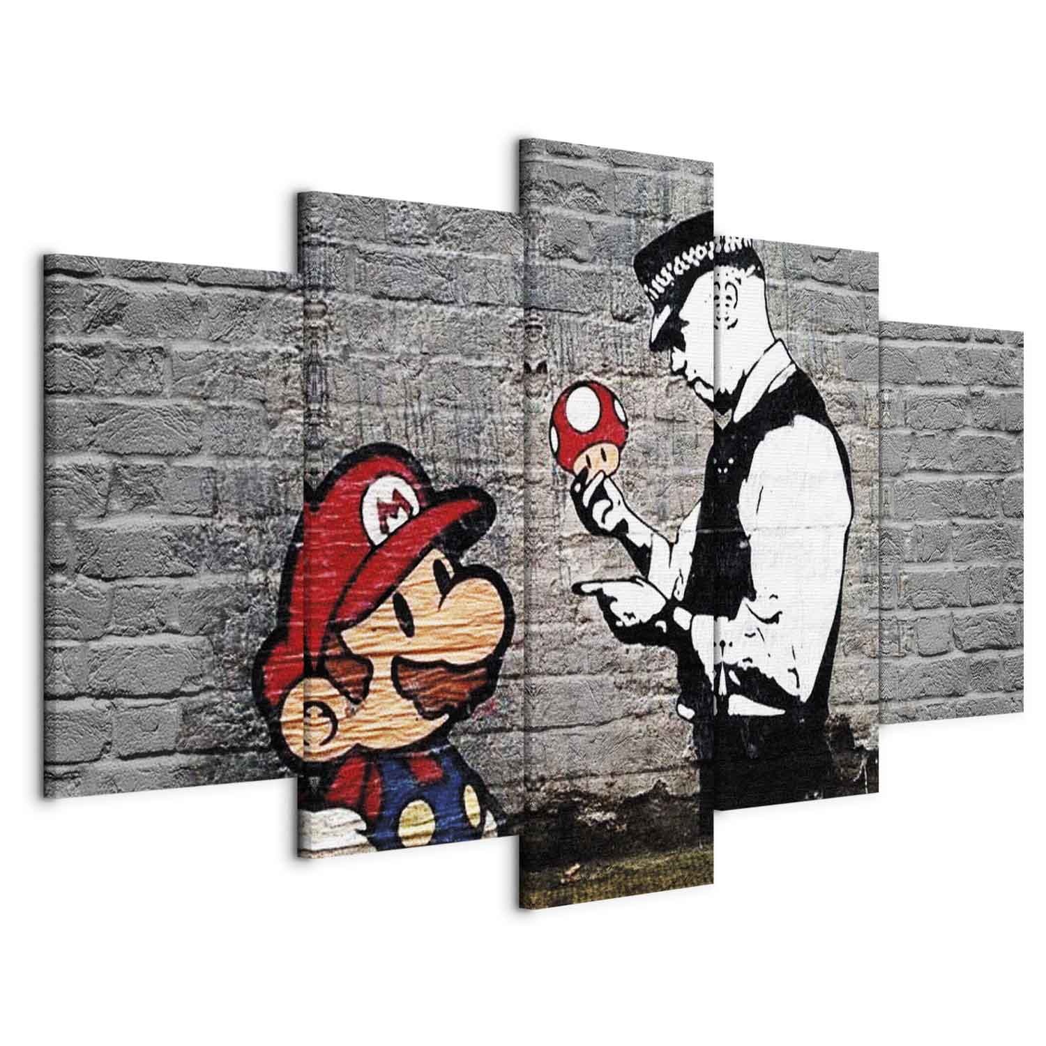 Karo-art Schilderij - Super Mario Mushroom Cop (Banksy)