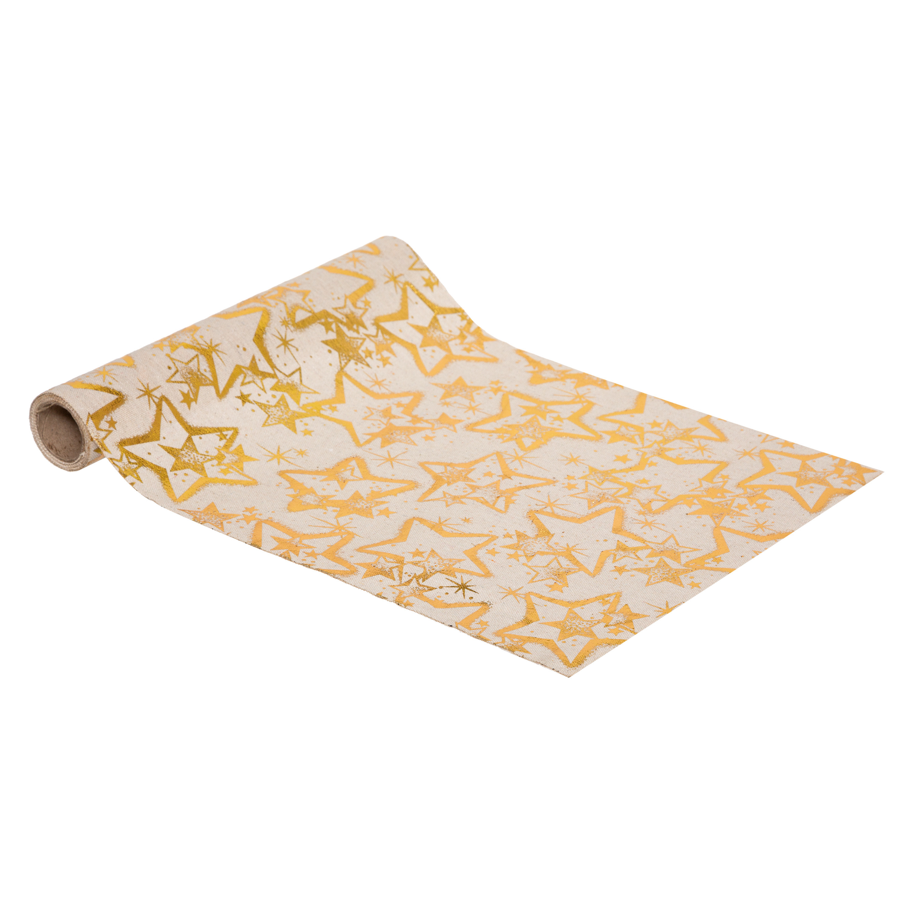 Atmosphera Kerst thema diner tafelloper - goud/beige - gouden sterren - 28 x 300 cm -