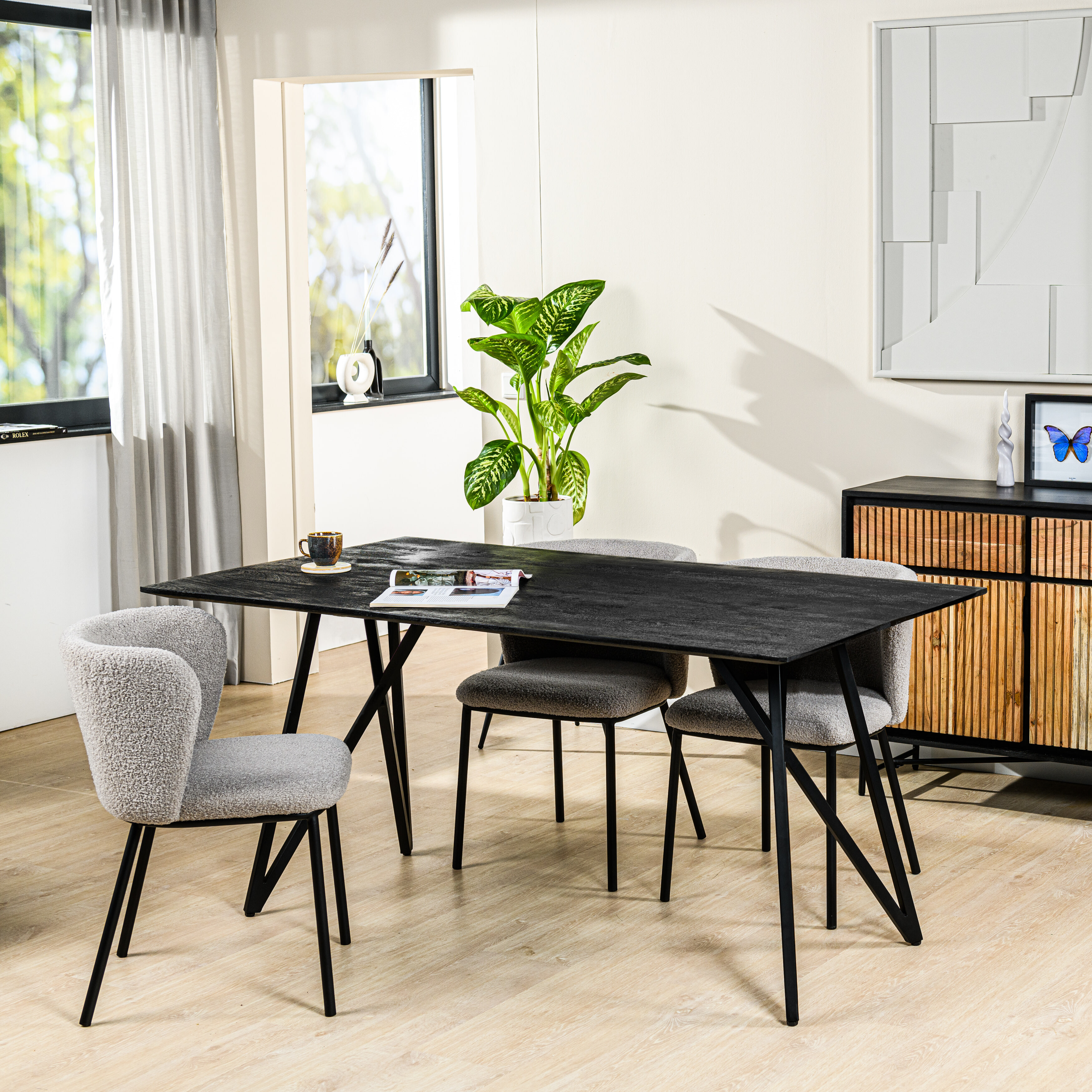 BASE Eettafel Ivori Acaciahout, 160 x 90cm - Zwart