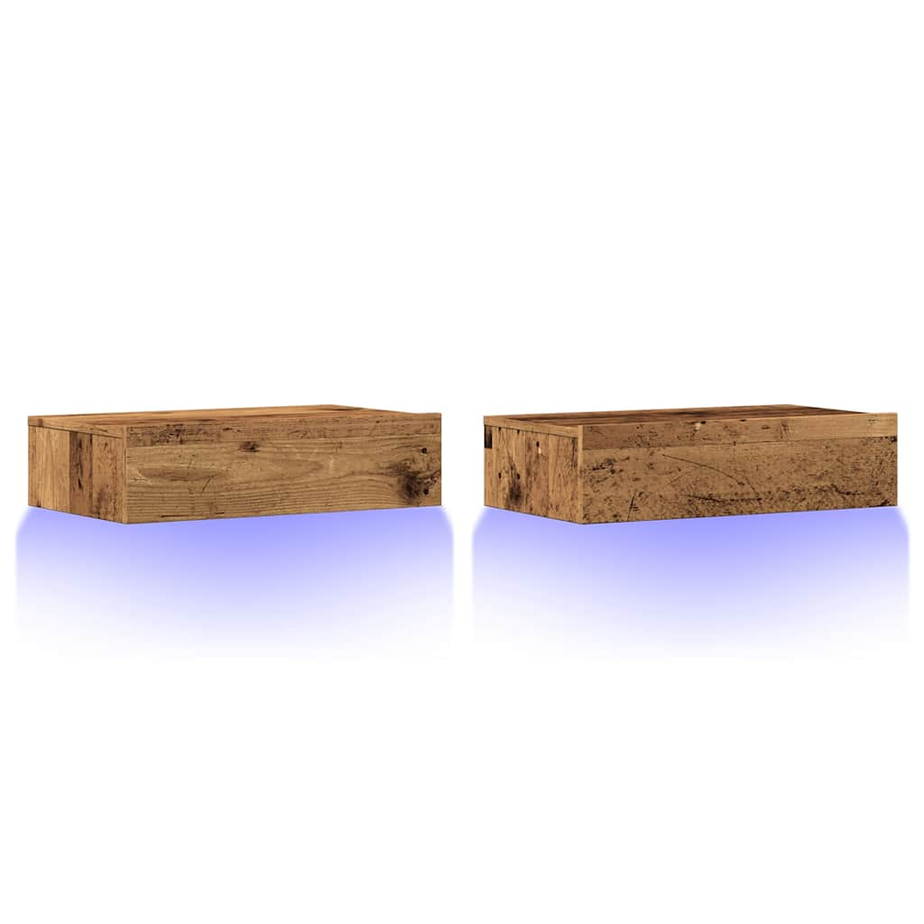 vidaXL Tv-meubels met LED-verlichting 2 st 60x35x15,5 cm oud hout