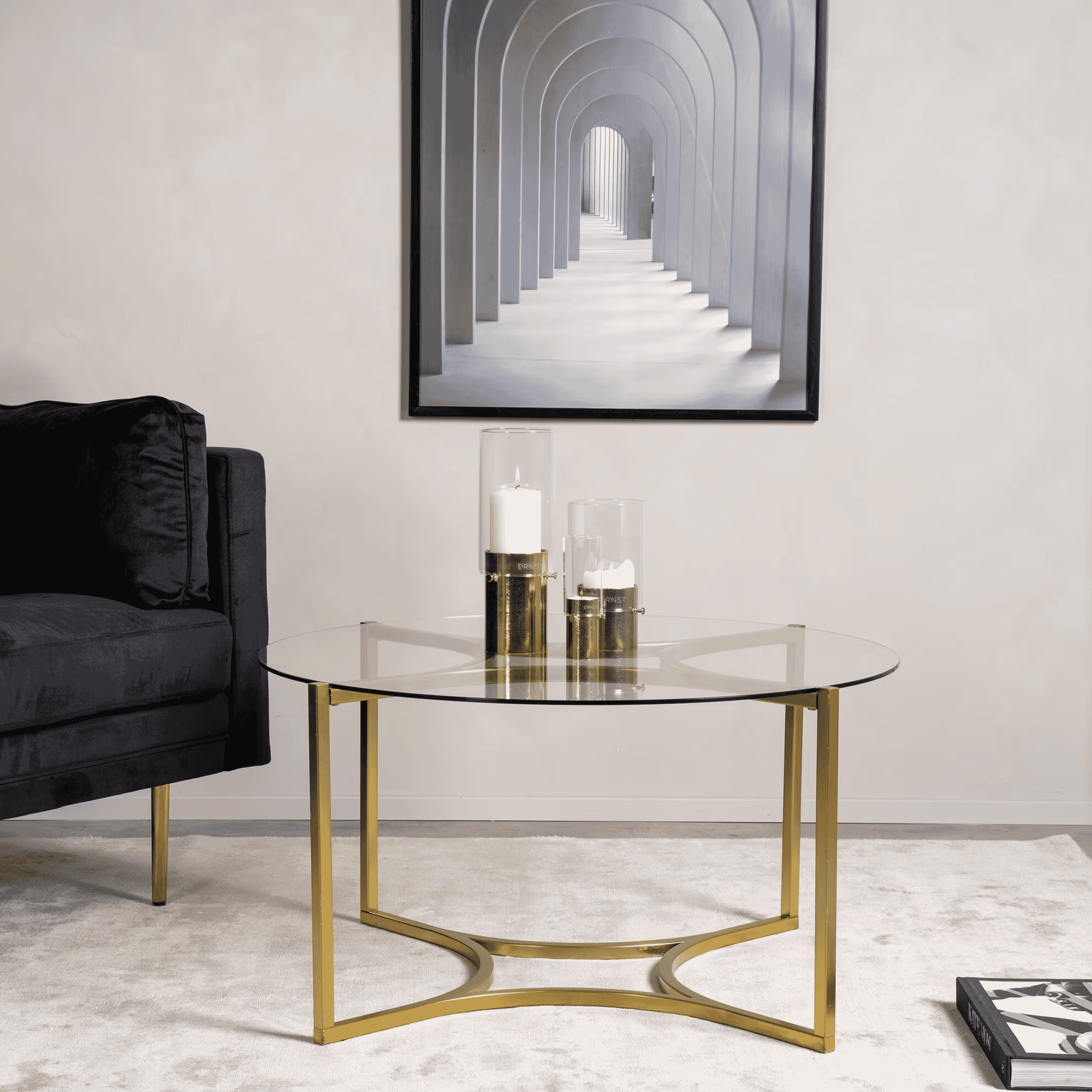 Nohr Ronde Salontafel Kennie Glas, 90cm - Goud