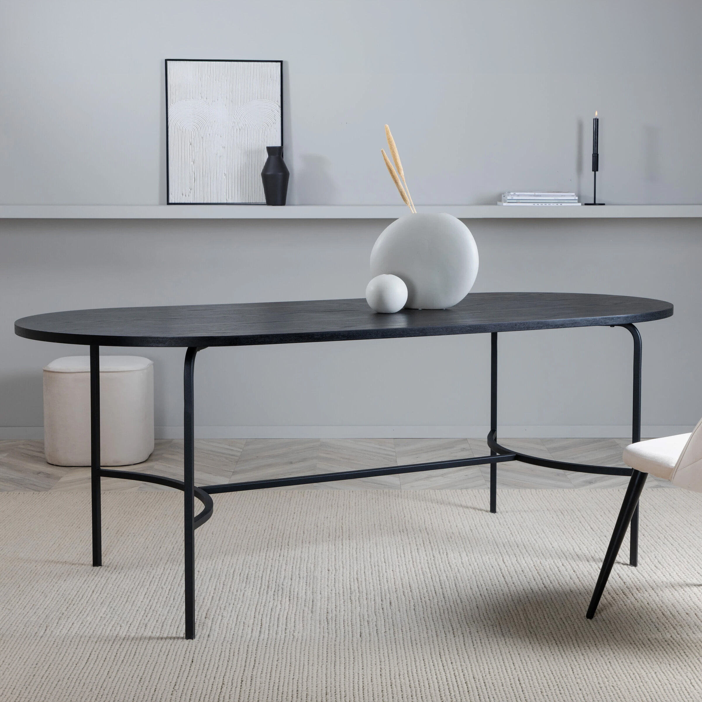 Nohr Deens Ovale Eettafel Derron MDF, 200 x 90cm - Zwart - Ovaal