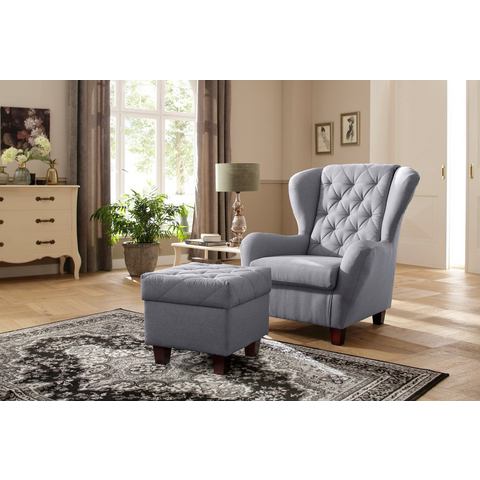 Home affaire Oorfauteuil ALEXANDRA incl. hocker, met stiksels, in vele kleuren (2-delig - 2 stuks)