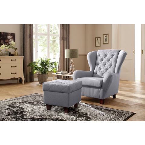 Home affaire Oorfauteuil ALEXANDRA incl. hocker, met stiksels, in vele kleuren (2-delig - 2 stuks)