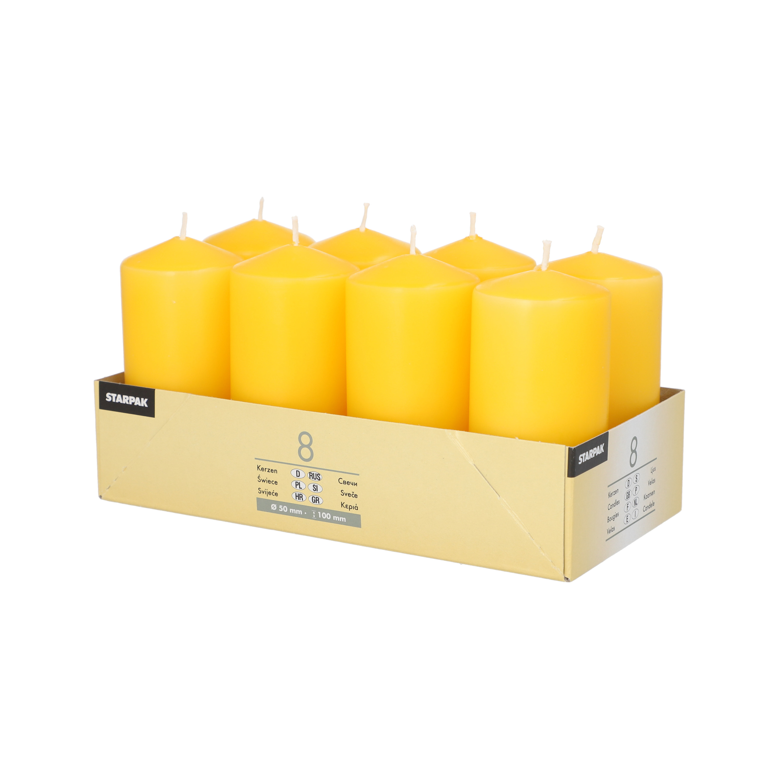 Conpax Candles Stompkaarsen - 8x - geel - D5 x H10 cm -