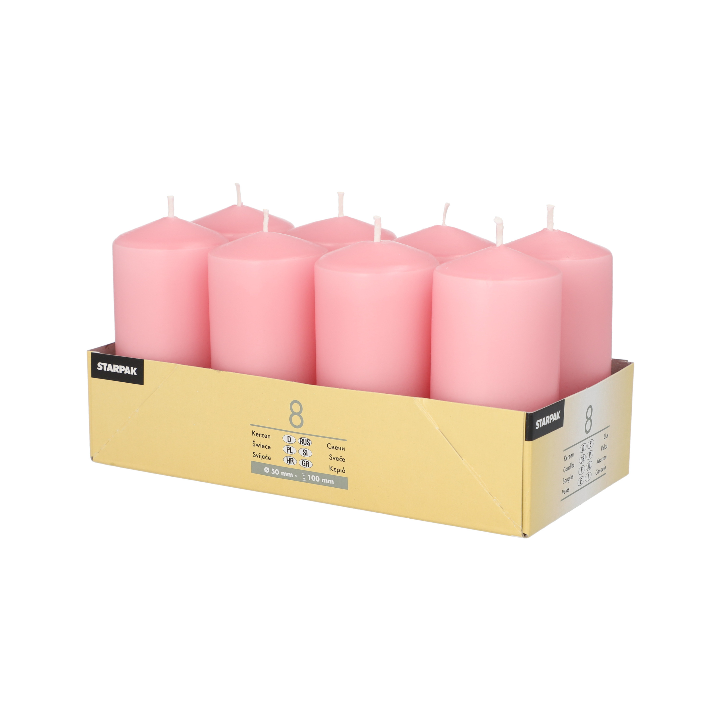 Conpax Candles Stompkaarsen - 8x - lichtroze - D5 x H10 cm -