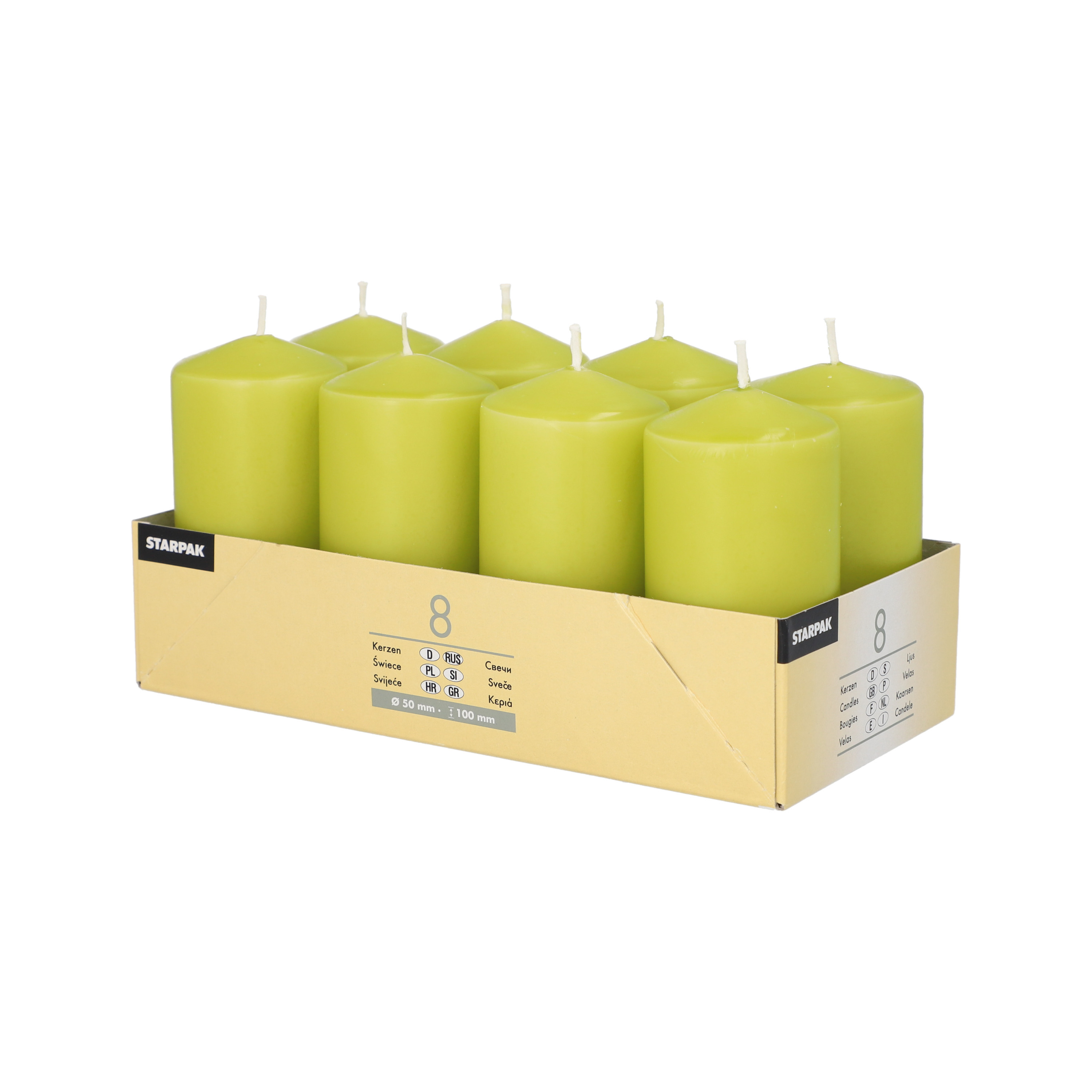 Conpax Candles Stompkaarsen - 8x - lime groen - D5 x H10 cm -