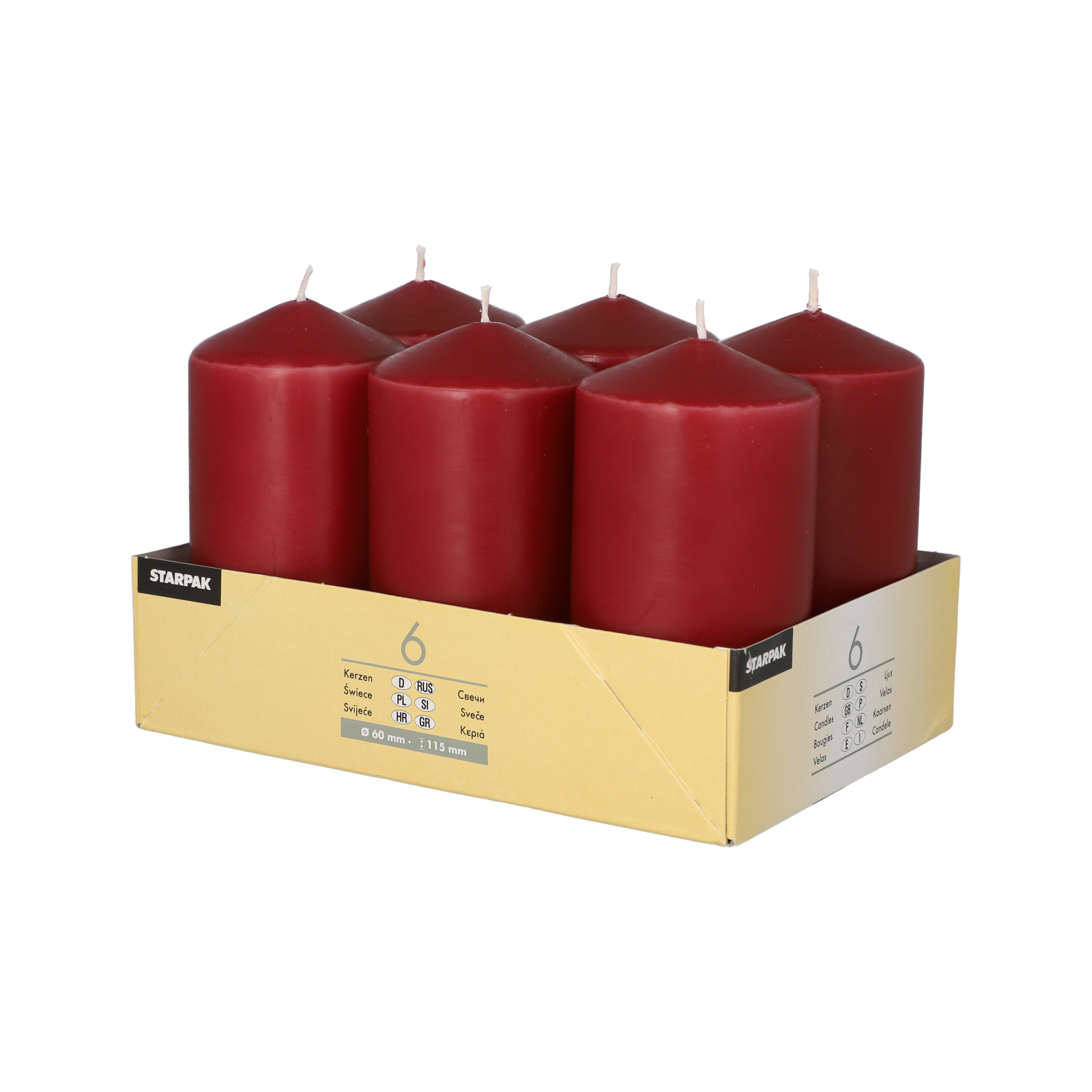 Conpax Candles Stompkaarsen - 6x - bordeaux rood - D6 x H12 cm -