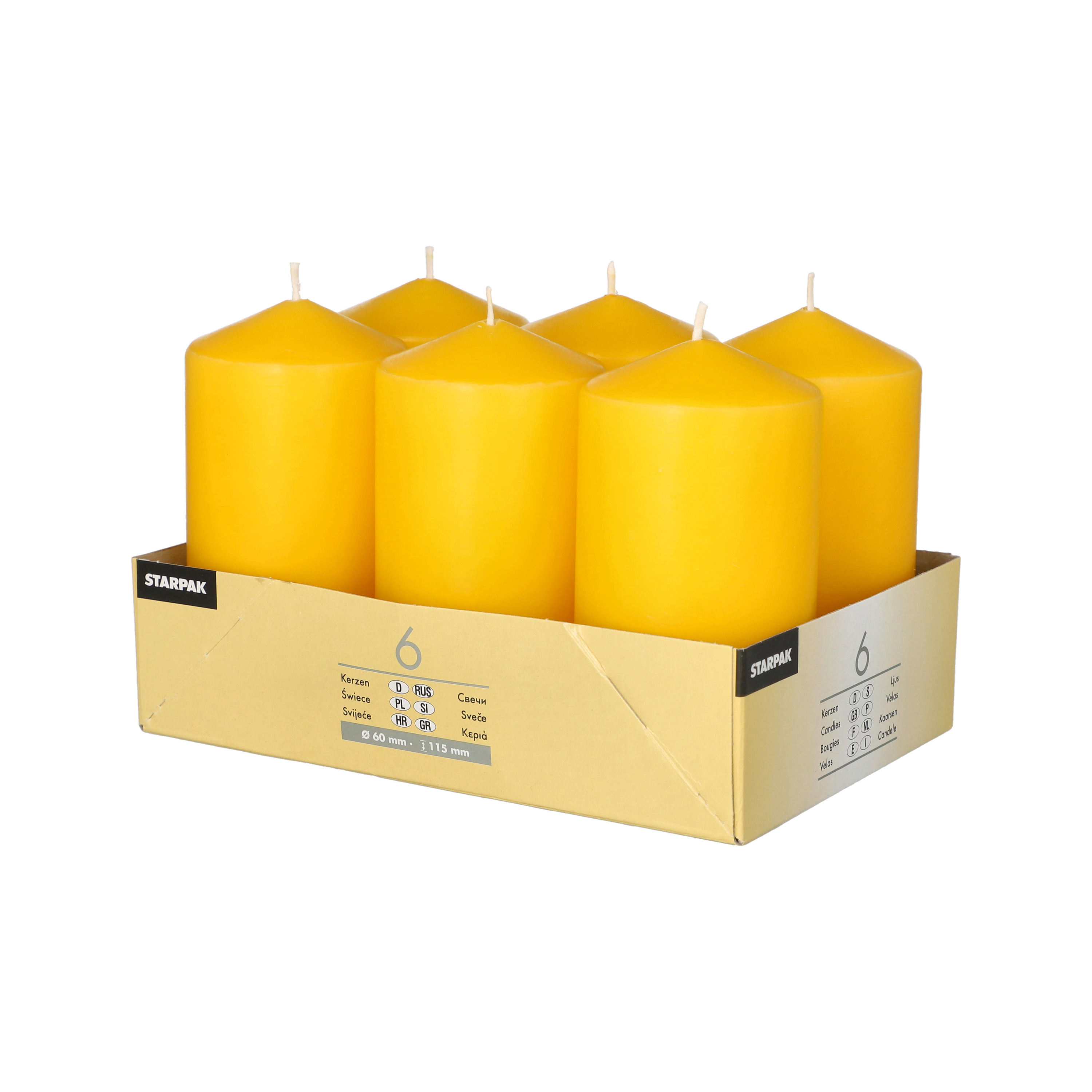 Conpax Candles Stompkaarsen - 6x - geel - D6 x H12 cm -