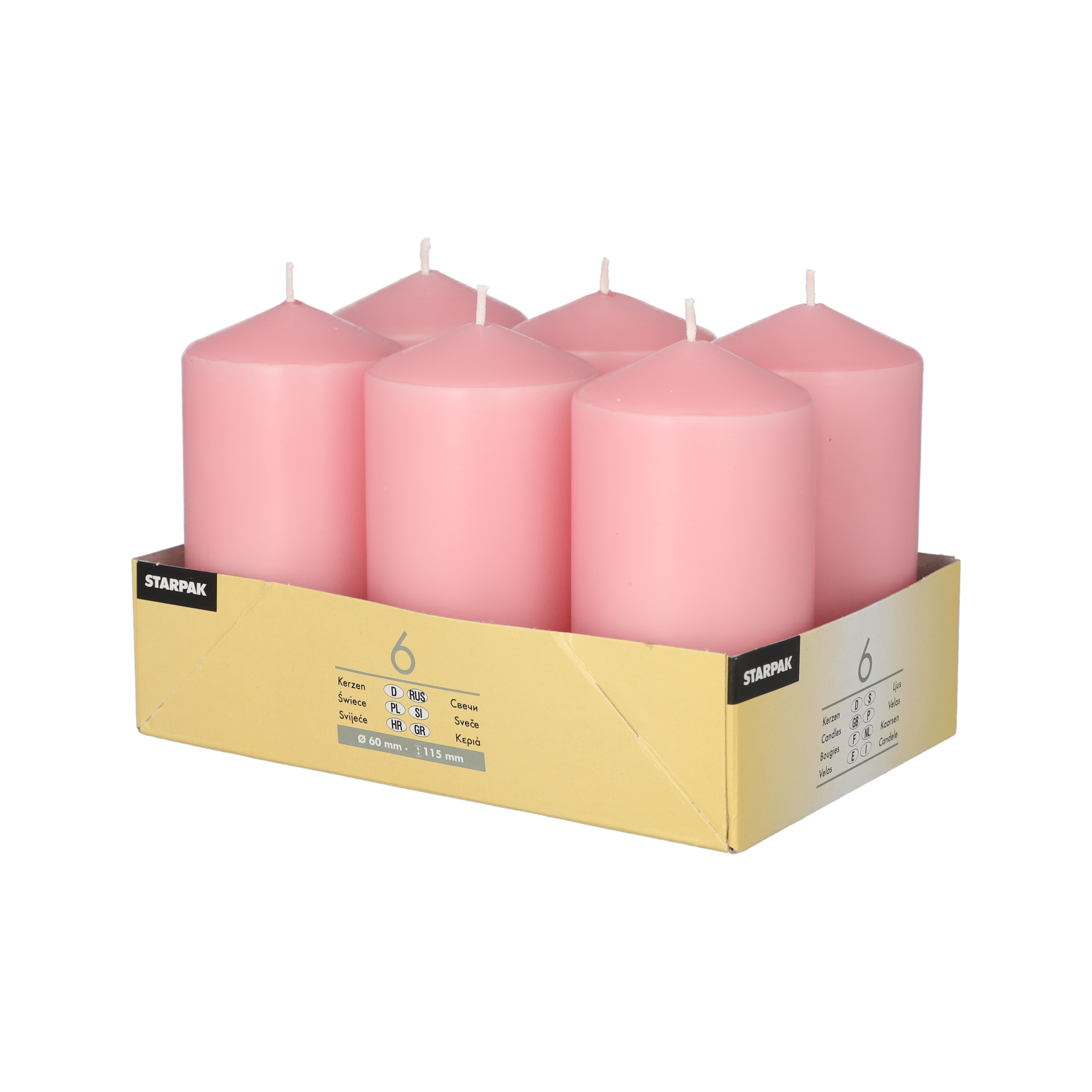 Conpax Candles Stompkaarsen - 6x - lichtroze - D6 x H12 cm -