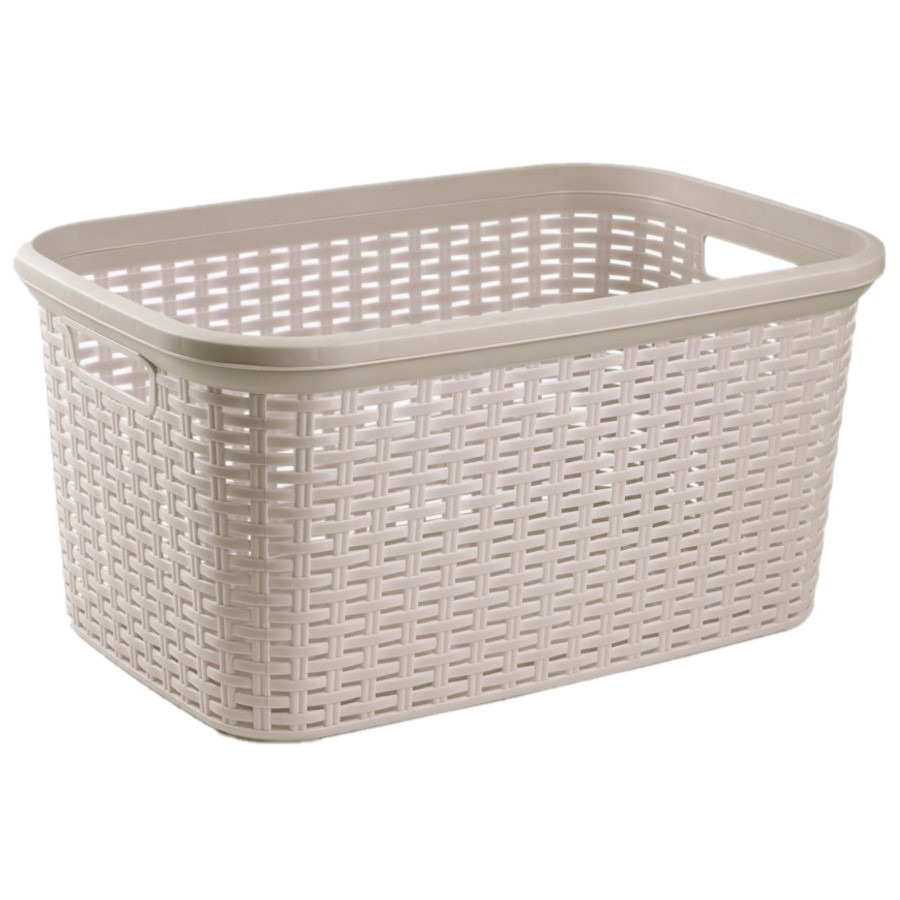 PlasticForte Set van 2x stuks kunststof open rotan wasmand van 35 liter in het taupe -