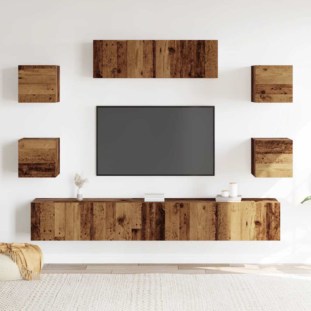 vidaXL 7-delig Tv-meubelset wandmontage bewerkt hout oud houtkleurig