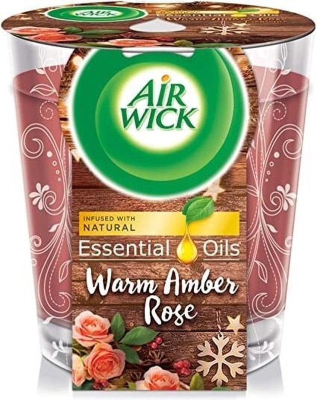 Airwick Essential oils warm amber rose geurkaars 105 Gram