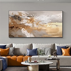 Light in the box handgemaakte olieverfschilderij canvas wanddecoratie moderne textuur goud abstract voor woonkamer woondecoratie opgerold frameloos ongespannen schilderij