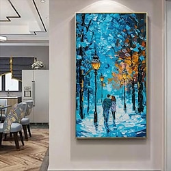 Light in the box 3d blauw bos schilderij handgemaakt bos olieverfschilderij pattle mes schilderij canvas herfst schilderij wandkunst boom canvas abstract smal wanddecoratie oversized groot abstract blauw boom