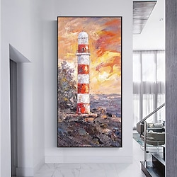 Light in the box handgemaakte olieverfschilderij canvas wanddecoratie moderne landschap vuurtoren voor huisdecoratie opgerold frameloos ongespannen schilderij