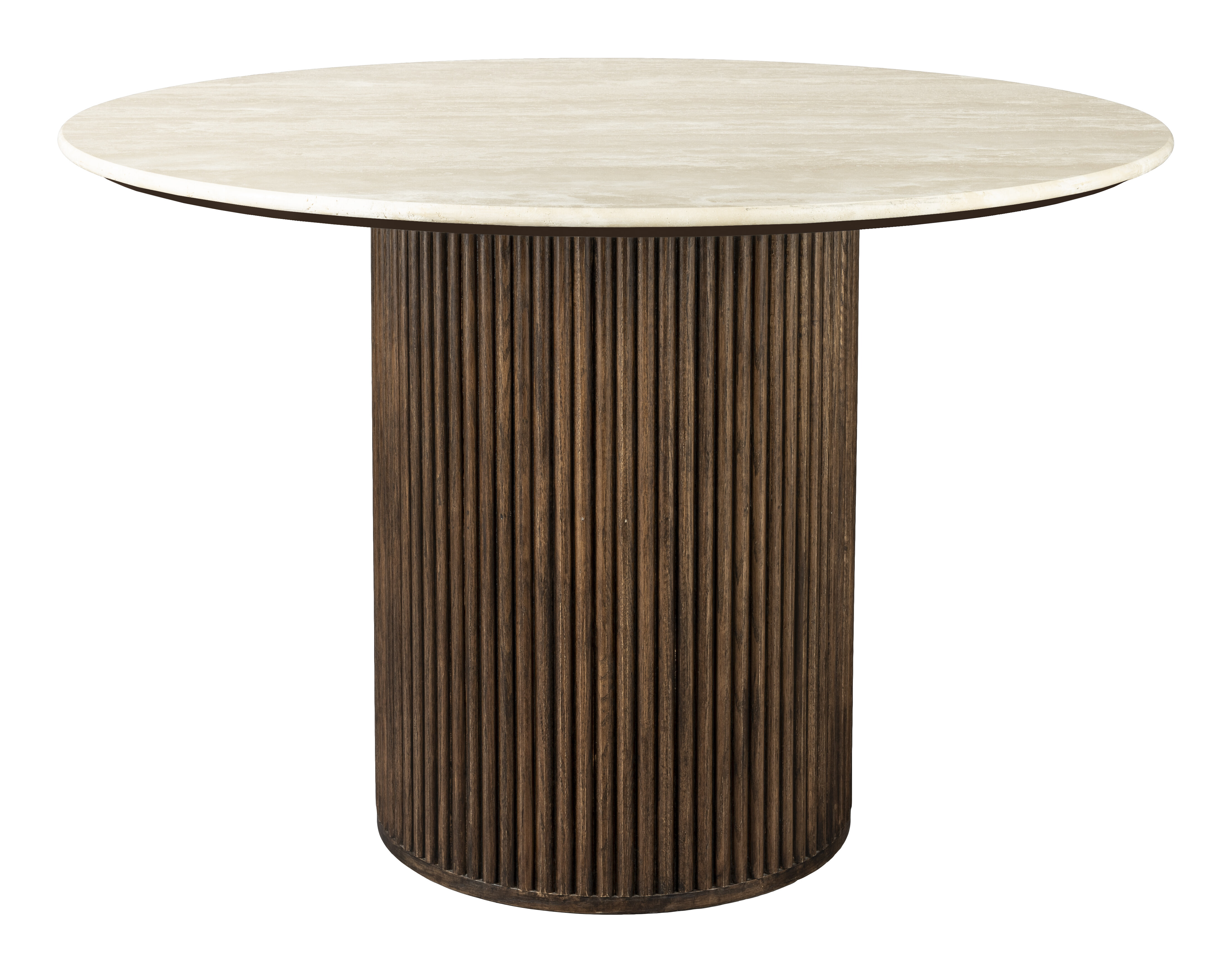 Dutchbone Ronde Eettafel Arda Walnoot en travertin, 115cm - Bruin